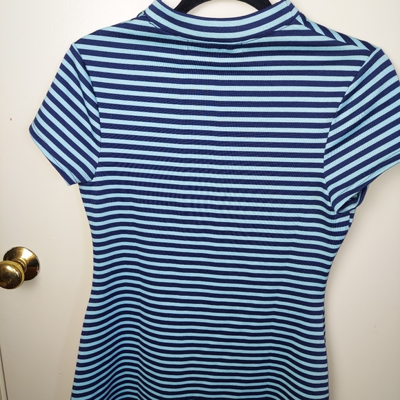 Free people beach striped aqua and navy dress mini med warm weather travel - Picture 2 of 4